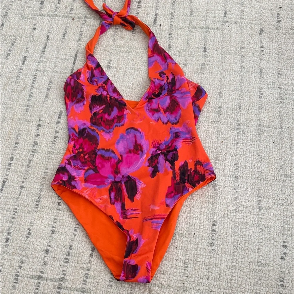 COS Women’s REVERSIBLE Floral One Piece in Orange and Purple- NEVER WORN! - Picture 1 of 7